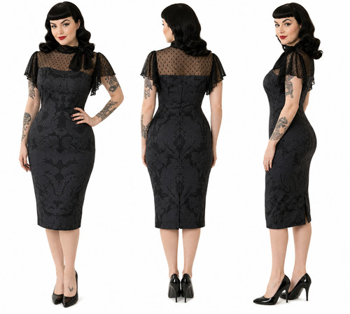 Abito nero jacquard vintage - abito,