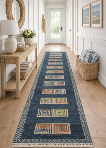 Tappeto runner geometrico blu