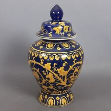 Vaso Potiche Ceramica Color Blu Tema Floreale Oro Firma I Simboli Vintage 1970