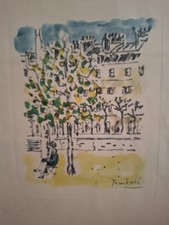 ACQUARELLO SU CARTA GIARDINI PARIGI di ORFEO TAMBURI OPERA 18x14-CORNICE 27x21