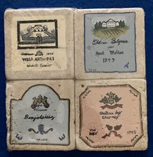 Piastrelle Decorative 4x4'' Set di 4 Etichette Vino Vino Dipinte a Mano Chiaro Tumble Marmo