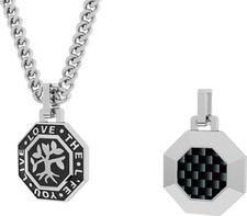 collana ciondolo acciaio pvd rossoamante reversibile albero vita  fibra carbonio