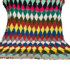 Tappeto marocchino vintage fatto a mano frange kilim azilal motivo diamante...