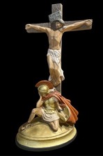 Scultura Sacra in Ceramica – Crocifissione di Cristo con Soldato Romano – H 34 c