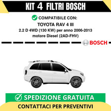 KIT BOSCH 4 Filtri tagliando per TOYOTA RAV 4 III 2.2 D 4WD 130 kw Diesel 200...