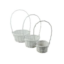 Set 3 Pezzi Cestino in Vimini tondo BIANCO alto con manico 1G72