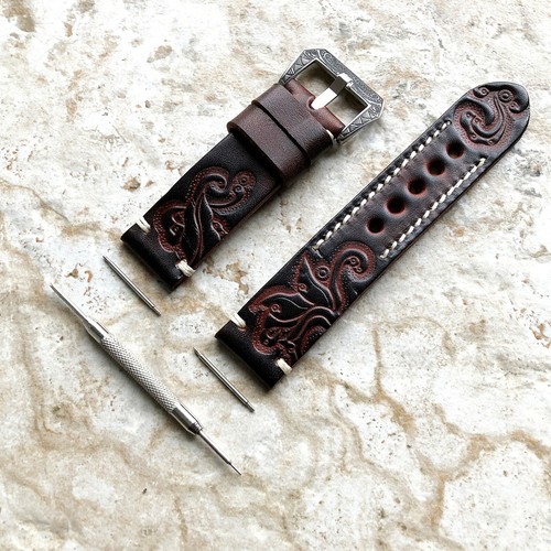 Marrone scuro tooled pelle - marrone,