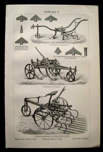 1902 antica litografia aratri - antica, litografia:aratri