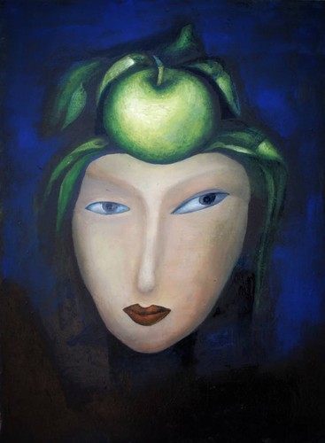 Ragazza con una - mela, verde