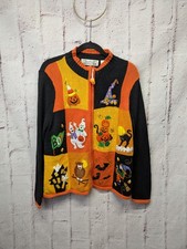 Cardigan Halloween ricamato diadema maglione zip intera zucche donna M vintage
