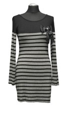 Hallhuber Abito Jersey Vestito S NERO Grigio Righe Corto Maniche Lunghe Leggero