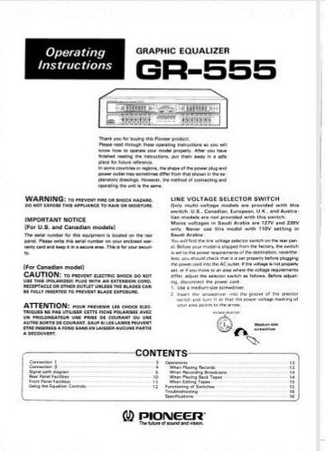 Pioneer 555 equalizzatore - pioneer, gr-555