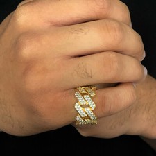 Anello Iced VVS Diamond Out Prong placcato oro 18 carati mignolo misura 7 rapper vero zircone