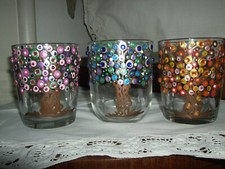 SET 3 BICCHIERI PORTACANDELA TEA LIGHT MANDALA ALBERO  VITA DIPINTO MANO VETRO