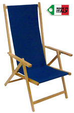 Sedia sdraio pieghevole prendisole in legno di faggio chiaro naturale tela blu -