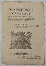 book libro documento MANIFESTO CAMERALE 1794 PREZZI DI SALNITRO E PIOMBI