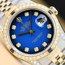 ROLEX UOMINI DATEJUST DUE TONI 18K ORO GIALLO DIAMANTE ZAFFIRO QUICKSET OROLOGIO