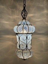 Lampada A Sospensione Lampadario Ingabbiato Vetro Murano A Gabbia Ferro Anni ‘50