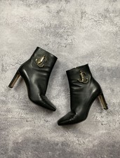 Stivali Jimmy Choo in pelle nera JC oro logo scarpe lusso made in Italy taglia 37