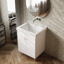 MOBILE lavatoio bianco con vasca in CERAMICA 63X51 con foro troppo pieno Dyma
