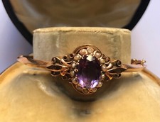Bracciale Antico Oro Rosa Ametista Perle Naturali Ottocento Epoca Vittoriana