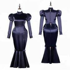 Sissy ragazza cameriera abito raso nero chiudibile a chiave costume cosplay su misura