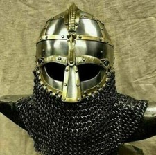 Elmo Medievale Vichingo 16GA Vendel Con Elmo In Maglia Di Ferro Costume Regalo