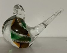 Colomba uccellino Murano di Vittorino Zane-ambra, macchie argento e vortice verde-senza etichetta