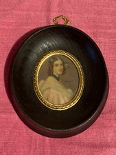 RARA ANTICA cornice legno miniatura Jane Erskine: dipinto a mano firmato-Venezia-1891