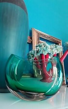 "CARLO MORETTI" Vaso vintage, colore verde trasparente, cristallo di Murano.