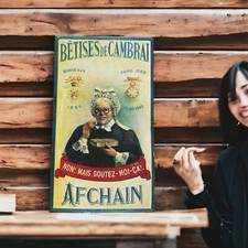 Insegna Tabella bêtises De cambrai Vintage Anni 90 Reclame Dolci Pubblicità