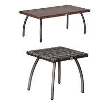 Outsunny Tavolino in Rattan Sintetico da Esterno e Giardino Rettangolare