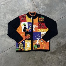 Cardigan maglione vintage Halloween zip diadema internazionale patchwork grande
