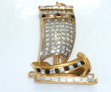 Spilla vintage Lge Schiavon Bijoux strass tono oro metallo barca a vela