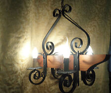 LAMPADARIO RUSTICO COUNTRY FERRO BATTUTO E LEGNO 4 LUCI E14 CUCINA TAVERNA