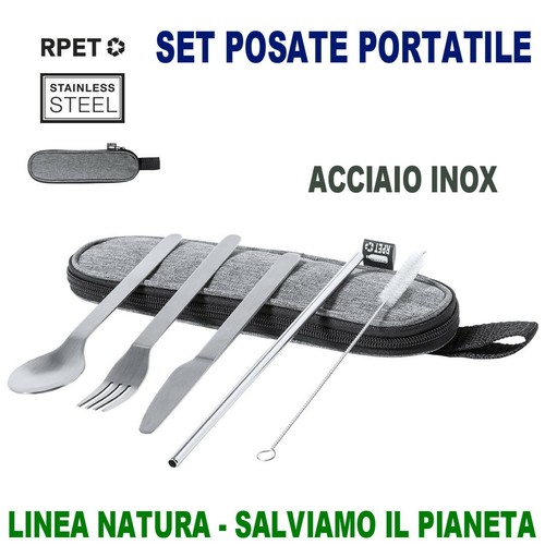 Set posate portatile acciaio - set,