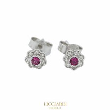 Orecchini donna fiore oro bianco 18kt con diamanti e rubini