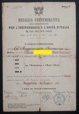 Regno - Diploma Medaglia Guerre per l'Indipendenza e l'Unità d'Italia - 1859