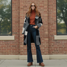 SELECTED FEMME Cappotto Sfoderato Lana Cotta Fantasia Patch Monocromo Scollato M