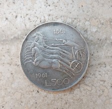 Moneta 500 lire 1861 1961 - moneta,