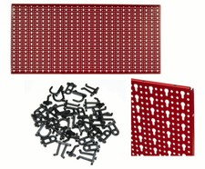 KIT PANNELLO FORATO PORTA ATTREZZI UTENSILI LAVORO MURO PARETE GANCI MISTI ROSSO