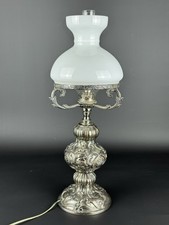 Antica Lampada Da Tavolo 46cm Metallo Battuto E Argentato Arte Italiana XX Sec.