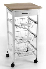 CARRELLO CUCINA LEGNO 3 CESTE PORTA FRUTTA CASSETTO ROBUSTO RUOTE ROVERE 76*37cm