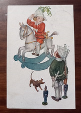 12086 CARTOLINA BAMBINI SU CAVALLO A DONDOLO E GIOCHI 1922