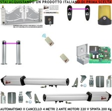 Automatismo Cancello 4 MT 2 Ante Kit Motori 230V 2 Radioc 2 C.Fotoc 2 Pali Selet