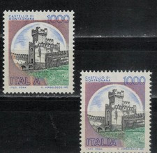 VARIETÀ CASTELLI COLORI FUORI REGISTRO. FRANCOBOLLO NUOVO ANNO 1980