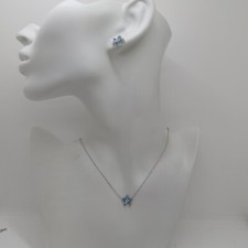 PARURE DONNA COLLANA E ORECCHINI ORO BIANCO 18KT TOPAZIO AZZURRO 6,7 GR. (1024)