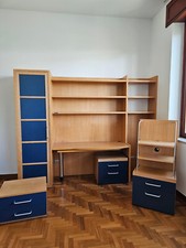 Cameretta bambino con armadi - scrivania - mobili azzurro blu