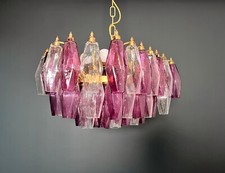 Elegante Lampadario Murano Poliedri - Carlo Scarpa - bicchieri trasparenti e ametista