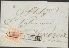 LOMBARDO VENETO 1852 - 15 cent. II TIPO n.5 PADOVA punti 10 EM.DIENA SPL € 2.650